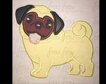 Pug Dog Digital Embroidery Design Machine Applique and filled 2"-16"