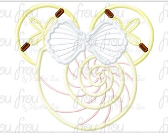 Shell Miss Mouse Head Bow Beach Digital Embroidery Design Machine Applique 4x4, 5x7, 6x10