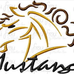 Mustangs Mascot Sketch TWO Versions, with and without wording Digital Embroidery Design Machine 2&quot;-16&quot;