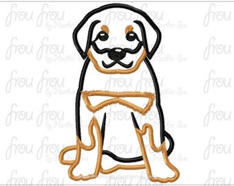 Macchina di progettazione digitale ricamo cane Rottweiler in Applique 4"- 6 x 10"