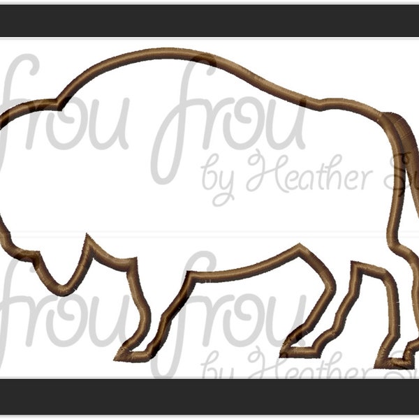 Buffalo Silhouette Outline Applique and Filled Machine Embroidery Design 1"-16"