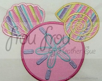 Shell Mister Mouse Head Bow Beach Digital Embroidery Design Machine Applique 4x4, 5x7, 6x10