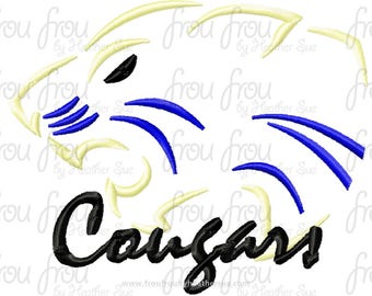 Cougars Mascot Sketch TWO Versions, with and without wording Digital Embroidery Design Machine 2"-16"