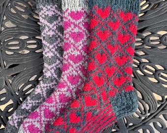 Custom Nordic Heart Wool Slipper Socks – Hand Knit