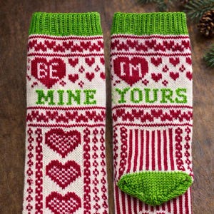 Hand Knit Wool Conversation Socks – Be Mine & I’m Yours image 2