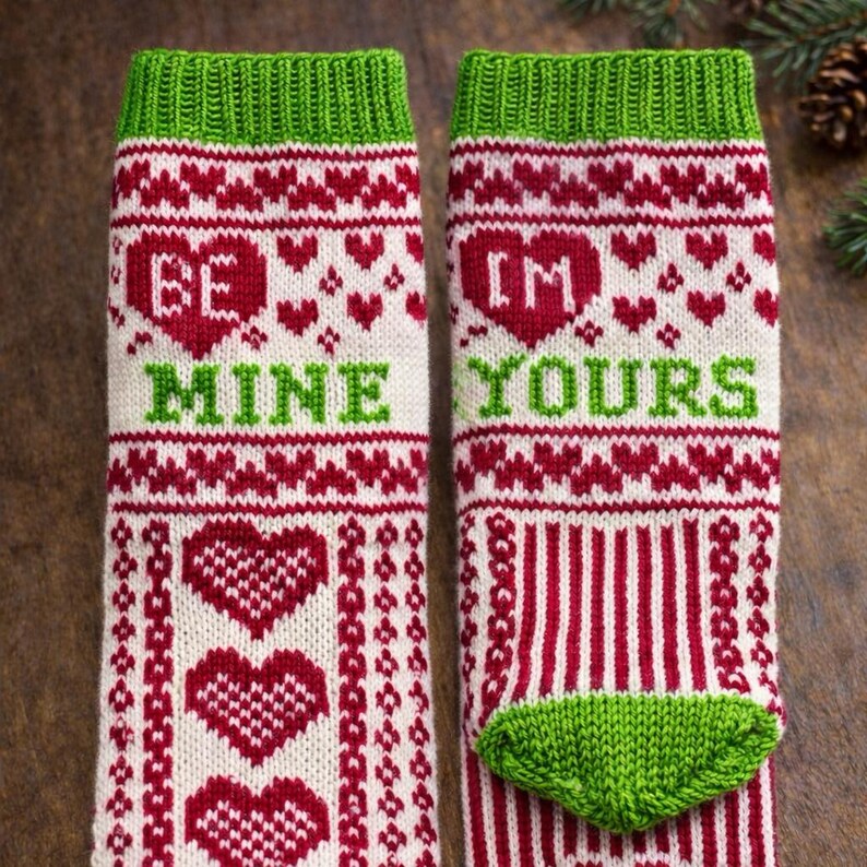 Hand Knit Wool Conversation Socks – Be Mine & I’m Yours image 2