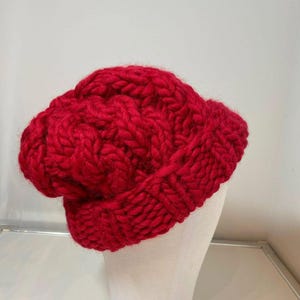 Hand Knit Super Chunky Merino Wool Beanie - Cable Knit Winter Hat