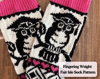 Class of Hoot Graduation Socks Knitting Pattern, Fair Isle Owl Colorwork (PDF Download)