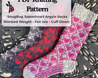 Sweetheart Argyle Socks Knitting Pattern, Worsted Weight Fair Isle (PDF Pattern)