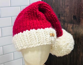 Hand-Knit Wool Santa Hat • Jumbo Pom, Custom Sizes
