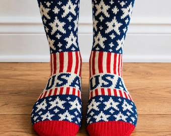 Hand Knit American Flag Socks | Patriotic USA Stars & Stripes | America 250 Gift