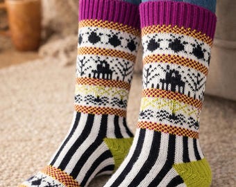 Hand-Knit Halloween Striped Socks – Custom Fit, Luxe Wool Blend