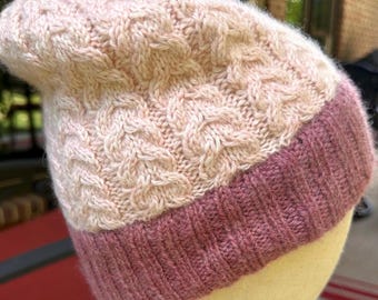 Gorro de punto trenzado de cachemira pura • Gorro de invierno tejido a mano • Opción de forro: seda o minky