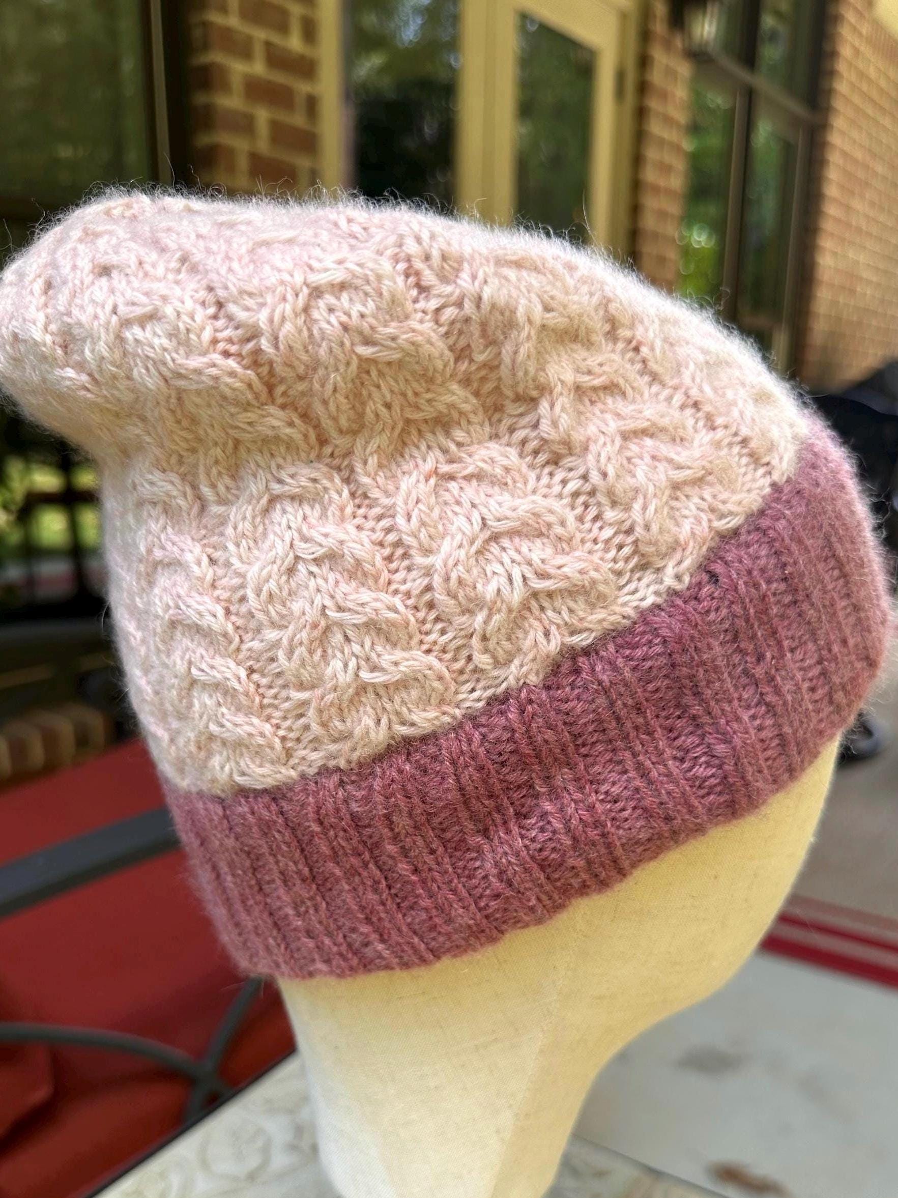 Pure Cashmere Cable Knit Beanie • Hand-knit Winter Hat  display picture 2