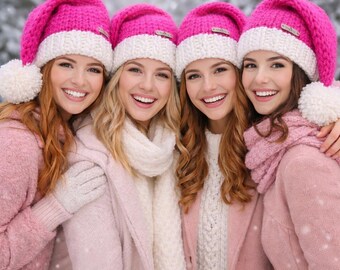 Hand-Knit Pink Wool Hat – Jumbo Pom Pom, Optional Liner