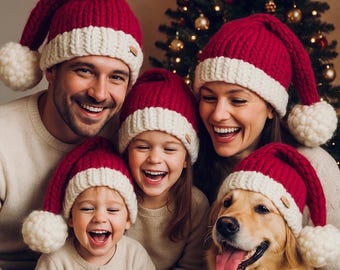 Hand-Knit Merino Wool Santa Hat |Jumbo Pom | Custom Sizes | Liner Options