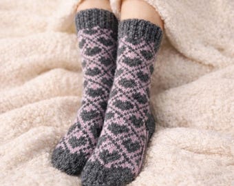 Thick Wool Slipper Socks – Hand Knit with Reinforced Heel & Toe