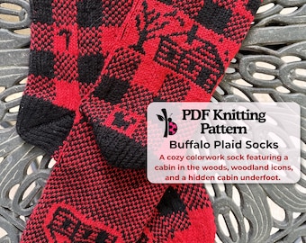 Buffalo Plaid Socks Knitting Pattern | Fair Isle Colorwork Sock PDF | Cabin in the Woods | Autumn Fall Socks | Fingering Weight