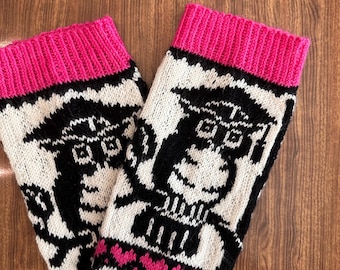 Wise Owl Socks Hand Knit Merino Wool; Pink Ready Ship Fits Adult Medium/Large