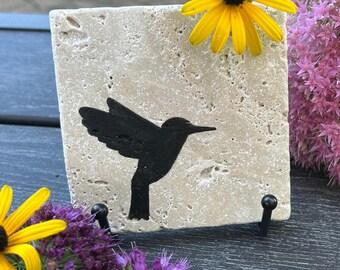 Hand-Painted Stone Coasters: Dragonfly, Hummingbird, Frog, Butterfly (Set of 4)
