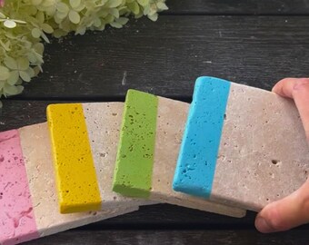 Rainbow Travertine Stone Coasters - Set of 4 Handmade Drink Coasters