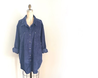 blue cotton wide corduroy button up shirt jacket