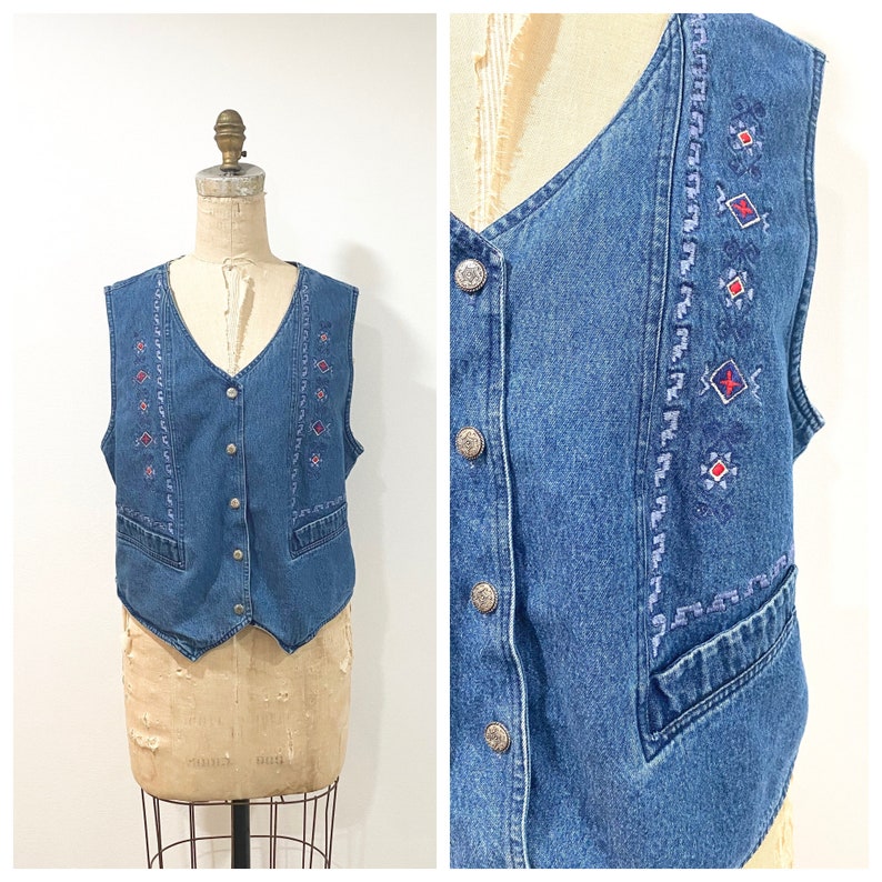 90s denim embroidered vest image 8