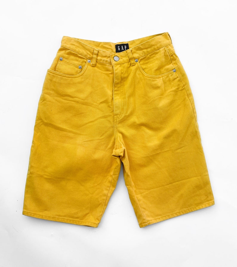 90s bright yellow high waisted Gap shorts image 7