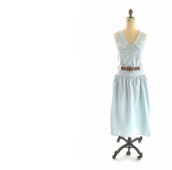 blue sleeveless dress with belt - image 1