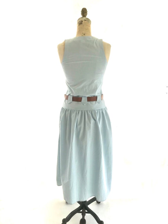 blue sleeveless dress with belt - image 5