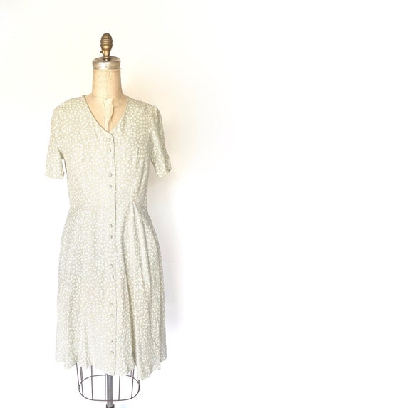 90s pale green button up dress