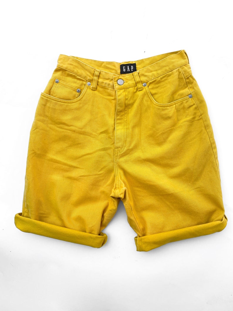 90s bright yellow high waisted Gap shorts image 5