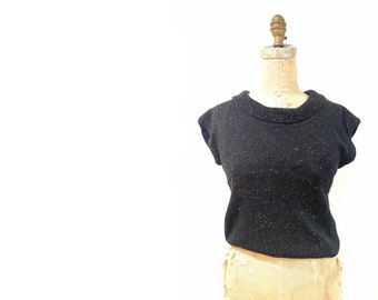 80s color speckled black sleeveless sweater