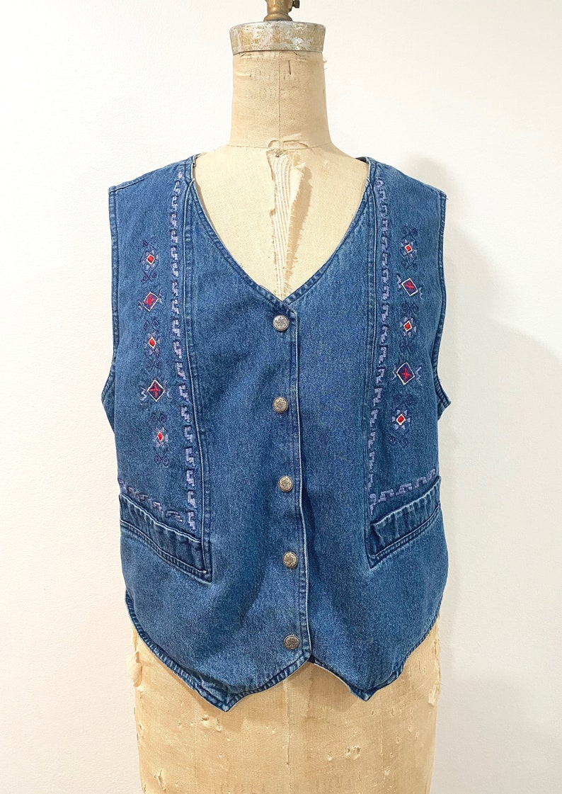 90s denim embroidered vest image 3