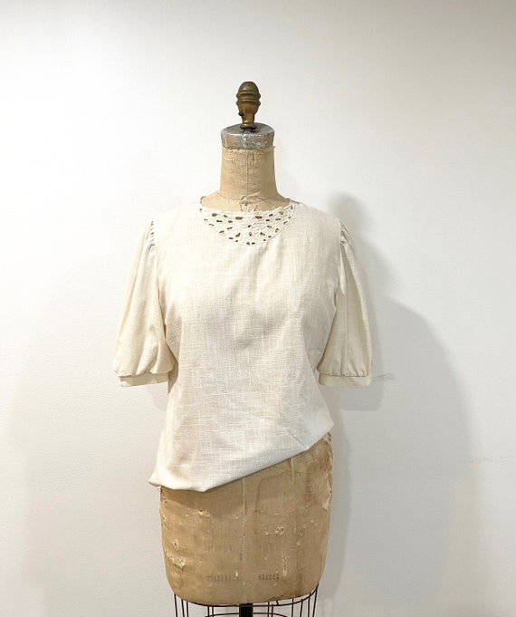 70s ivory short sleeve blouse - image 2