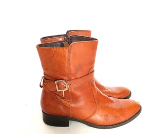 soft brown leather buckled ankle boots