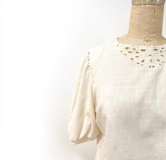 70s ivory short sleeve blouse - image 1