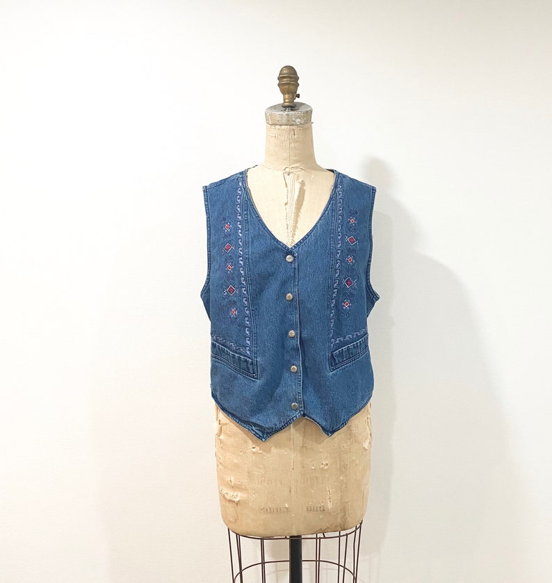 90s denim embroidered vest image 7