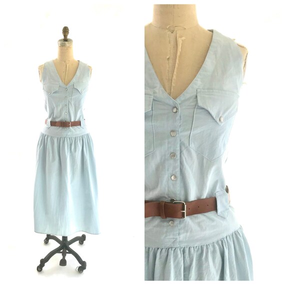 blue sleeveless dress with belt - image 6