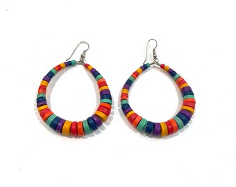 rainbow beaded hoop earrings