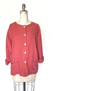 90s red linen shirt jacket