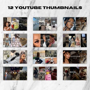 Puede incluir: Doce imágenes en miniatura de YouTube con diferentes títulos y fondos. Las miniaturas presentan una variedad de temas, incluyendo una mujer con una camisa blanca, una mujer con cabello negro largo, una mujer con una camisa negra y una mujer con una camisa blanca. Las miniaturas también presentan una variedad de fondos, incluyendo un dormitorio, una cocina y una calle de la ciudad.