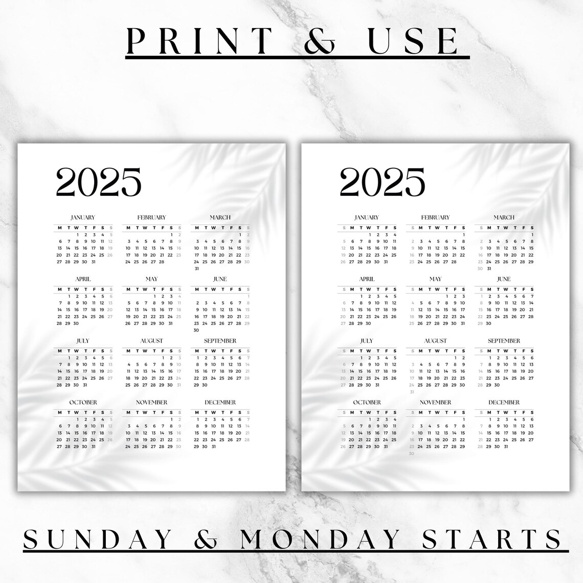 2025 Year Calendar Printable Minimalist Wall or Desk (PDF) Etsy