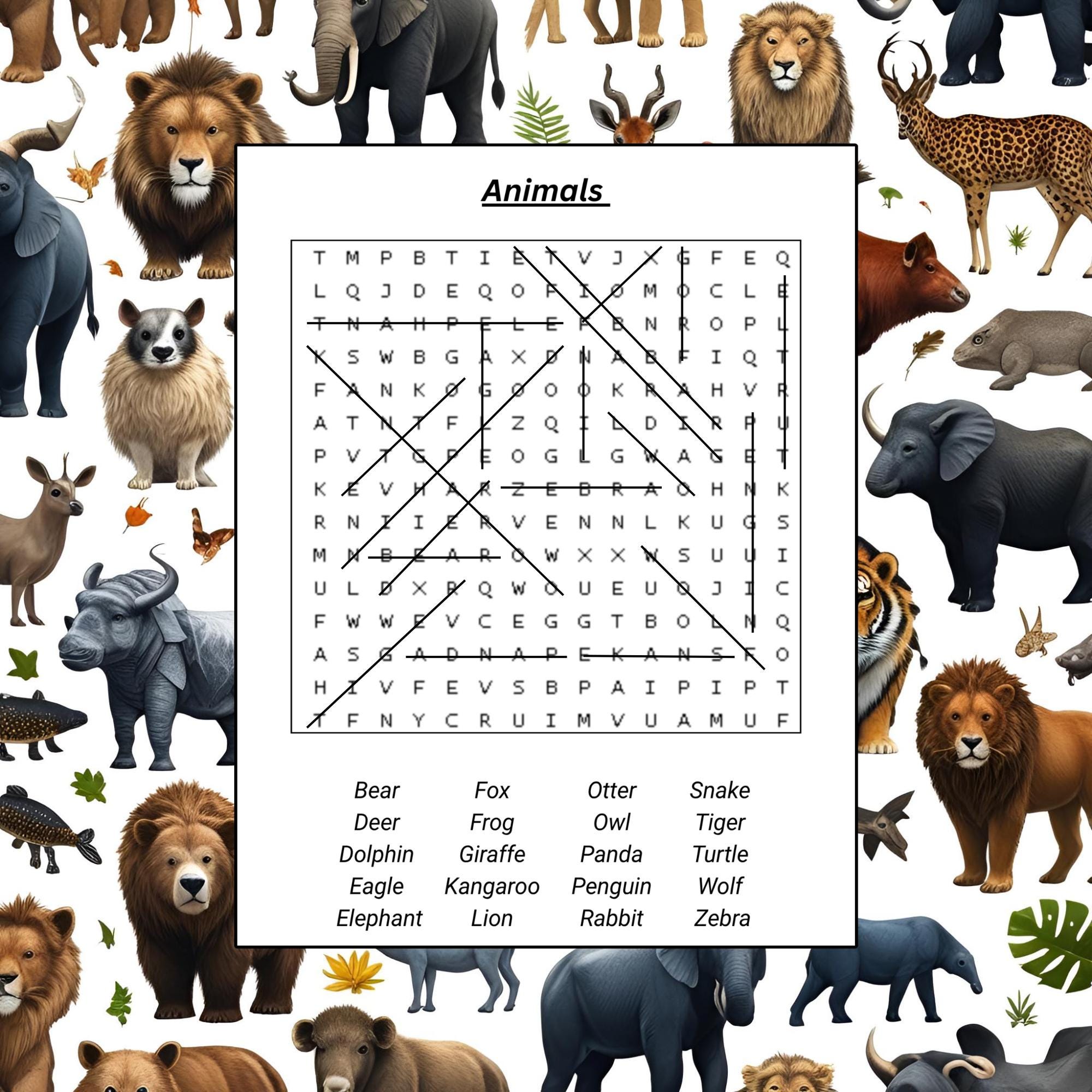 Animal Word Search Puzzle: Printable Brain Game for All Ages (PDF ...