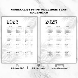 2025 Year Calendar Printable: Minimalist Wall or Desk (PDF)