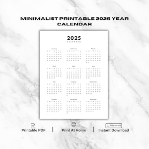 2025 Year Calendar Printable, Yearly Wall Calendar, Desk Calendar, Sunday Start, Minimalist Calendar, A4/Letter, Vertical