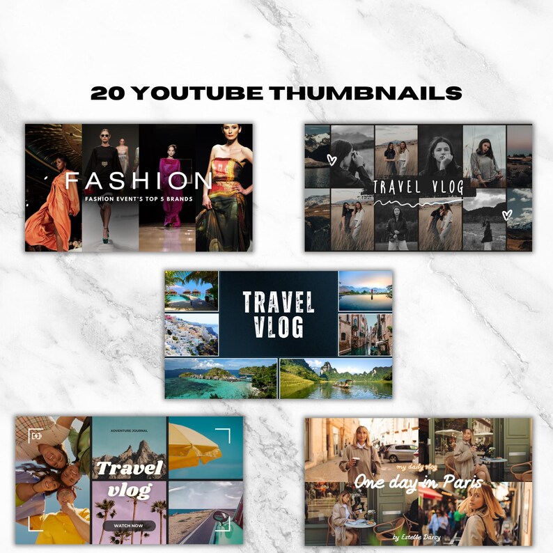 Youtube Thumbnail Template Bundle: 20 Editable Designs (PDF) - Etsy
