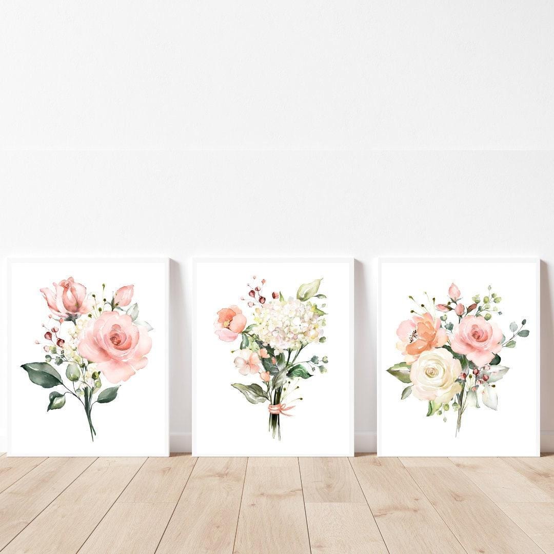 Pink Blush Watercolor Flowers Pink Roses Prints Set of 3 Pink Roses ...