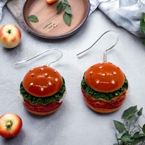 Mini Cheeseburger Earrings: Hand-Assembled Resin Food Jewelry