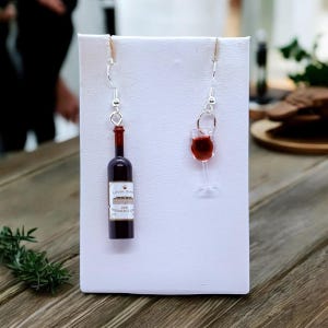 3D Wine Bottle & Glass Mismatched Earrings – Fun Wine Lover Jewelry Gift